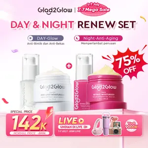 Glad2Glow Day Night Cream 377 Bundle 4in1 - 4 PCS Barrier Skincare Paket-377 Moisturizer+Retinol Moisturizer+377 serum + Retinol Serum/Peeling serum solution Anti-Dark Spots Menghaluskan Menyamarkan Kulit moisturizer khusus flek hitam