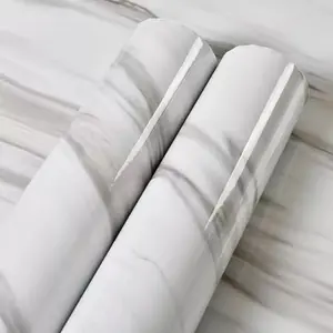 Walpaper Sticker Dinding Motif Marmer Putih Sticker Ruang Tamu & Kamar Tidur 45cm x 4m Bahan Anti Air PVC Kertas Stiker