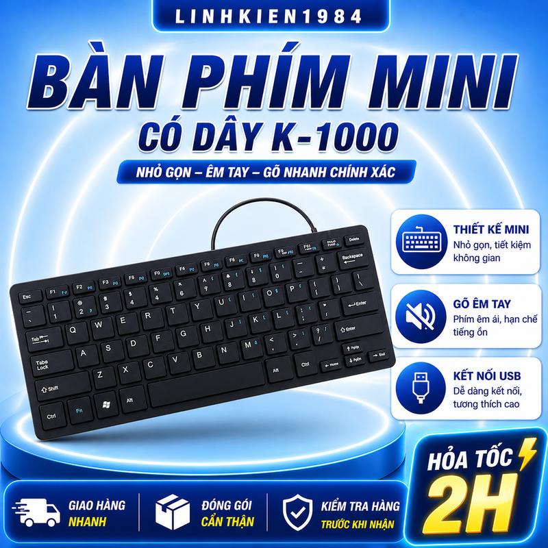 Bàn phím Mini K1000 USB - Full Box- Chất Lượng Tốt, Kiểu Dáng Nhỏ Gọn