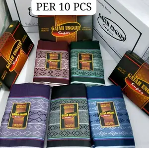 DAPAT 10 PCS Grosir Sarung tenun gajah unggul Motif Atlas Dobby Polos Hitam Buat thr pria dewasa