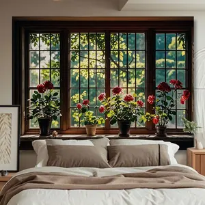 Tapestry Dinding Besar Motif Jendela Eropa Dreamy – Hiasan Latar Kamar Tidur & Kos Bergaya Instagram, Dekorasi Ruangan Estetik