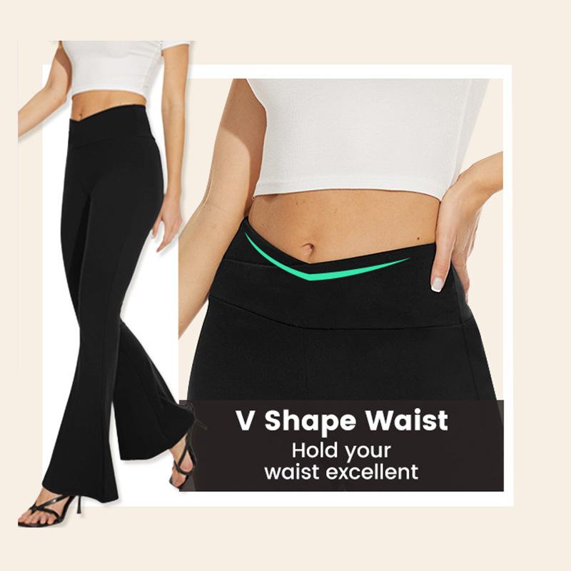 VICUR Women's Flare Yoga Pants V Crossover High Waisted Yoga Pants Non See  Through Bootleg Yoga Leggings