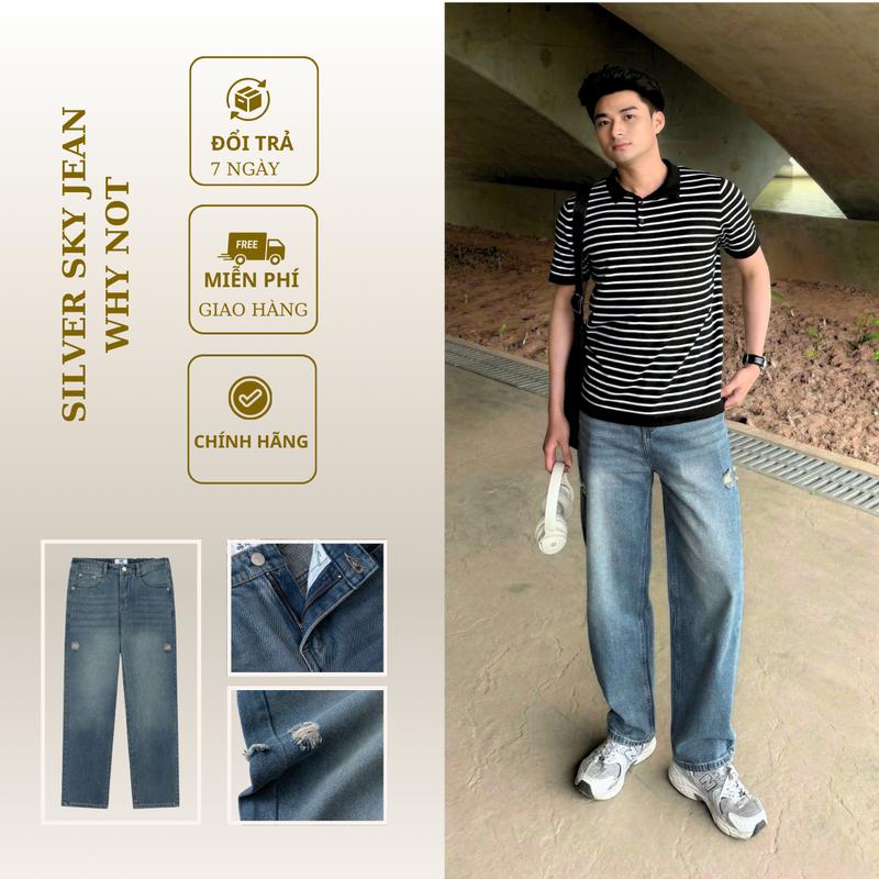 [WHY.NOT] Quần Jean Suông Silver Sky Rách Cạnh | Quần Jean Rách | Quần Bò Nam Ống Suông Manswear Pants