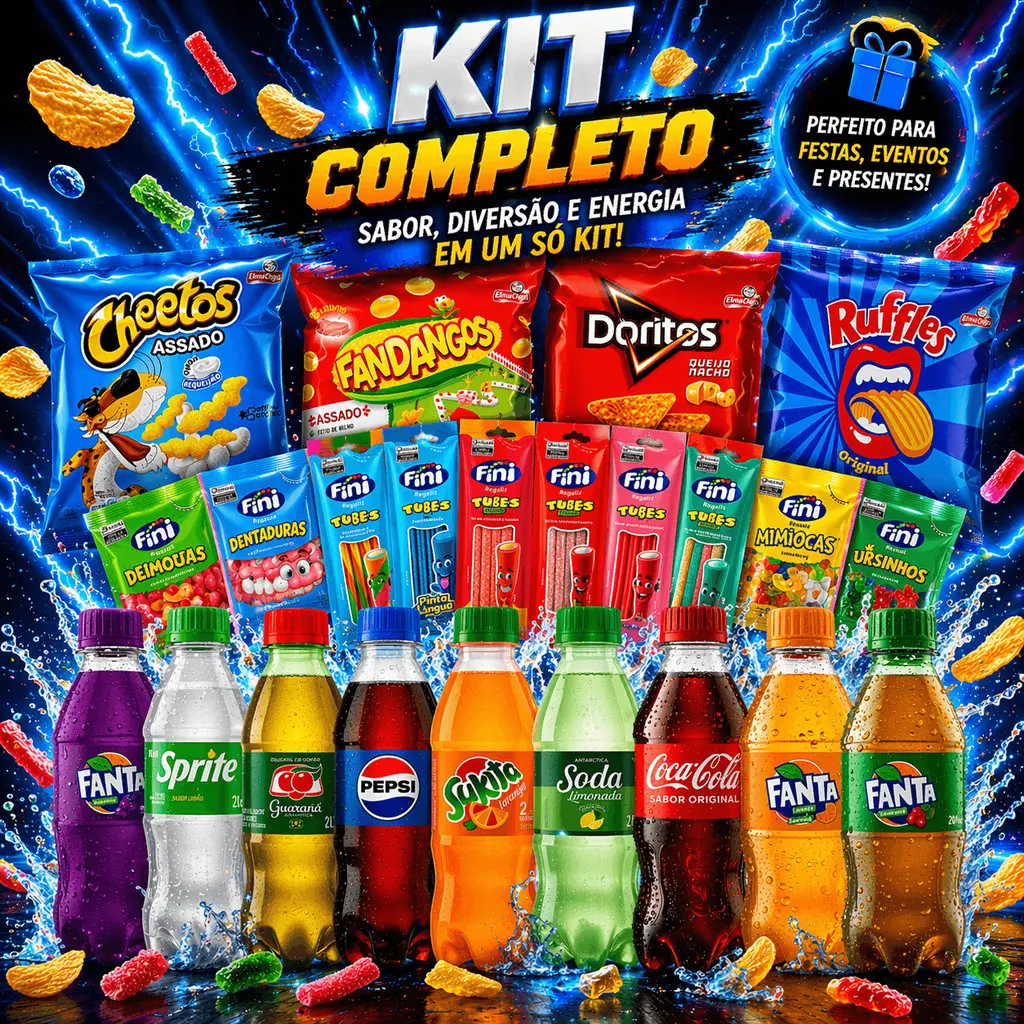 Kit Guloseimas 10 Salgadinho Elma Chips + 10 Refrigerantes 200ml + 10 Finis