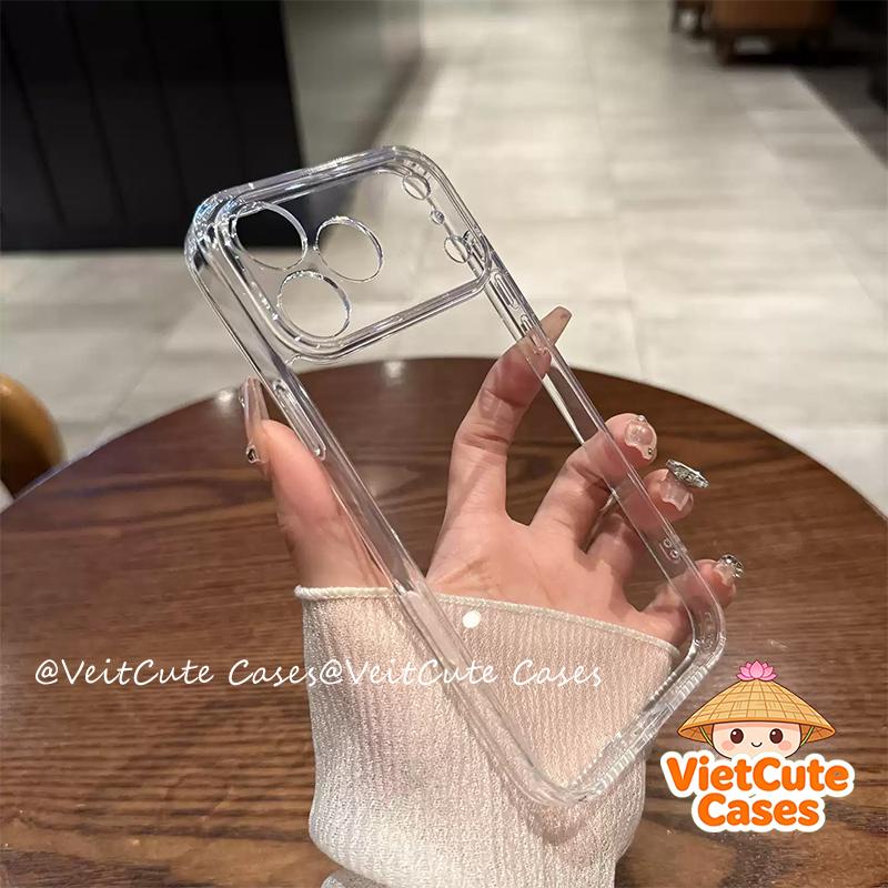 Ốp lưng iPhone 15 11 18 13 14 16 12 17 Pro Max 7 8 Plus X XS Max XR 14 16 Plus Air SE, trong suốt tinh thể, khung khoét camera lớn riêng biệt, góc gia cố, ốp lưng mềm chống sốc bảo vệ