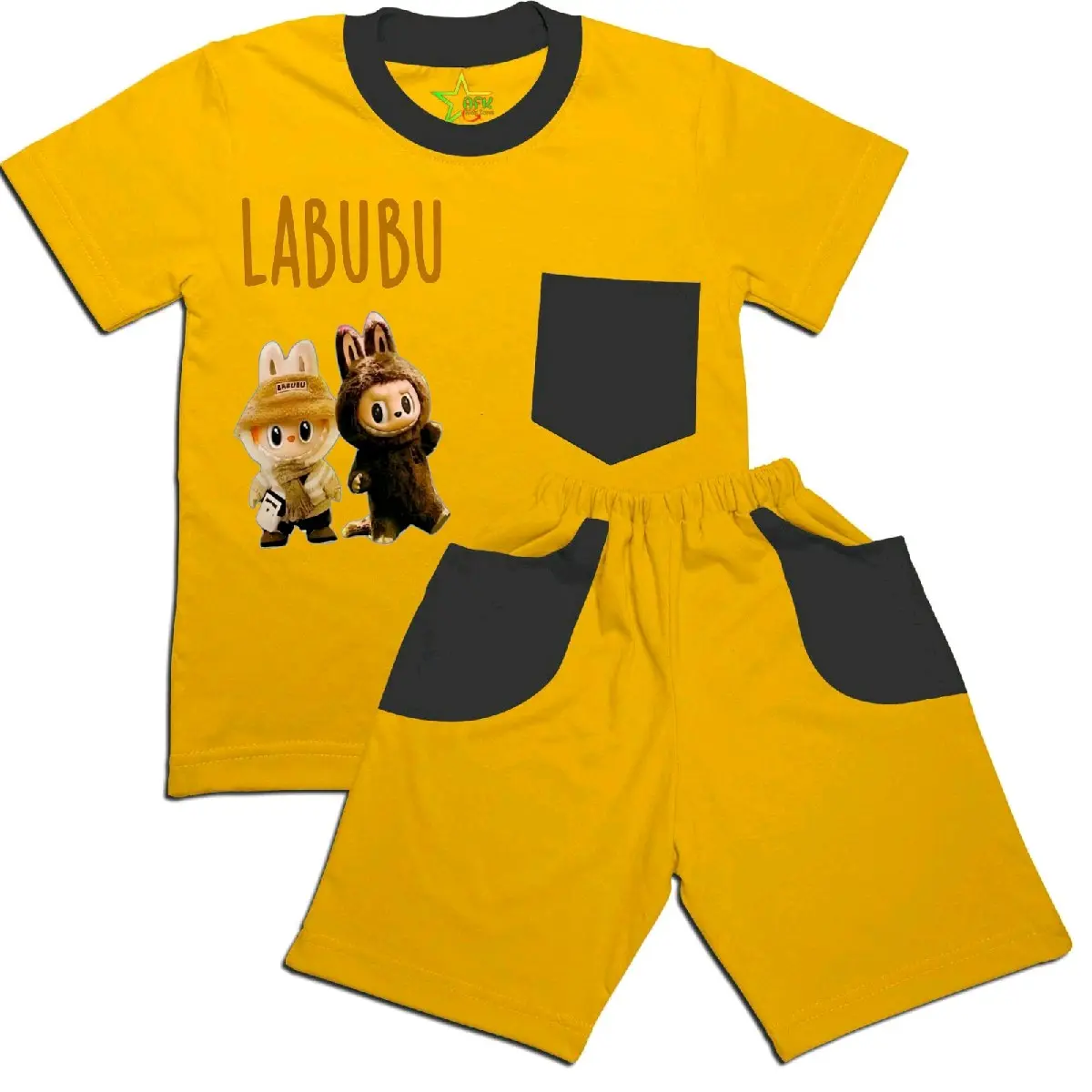 Stelan kaos anak Labubu berdua karakter Lucu Fashion Set Celana