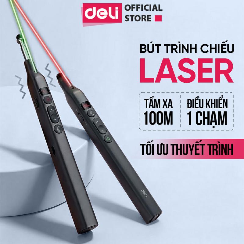 Bút Trình Chiếu Laser Deli – Bút Thuyết Trình PowerPoint Không Dây 2.4GHz, Điều Khiển Slide 100m, Laser Xanh