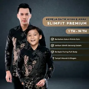 Kemeja Batik Couple Ayah Anak Motif SELING HITAM Bahan Katun Halus Lapis Furing Full Body