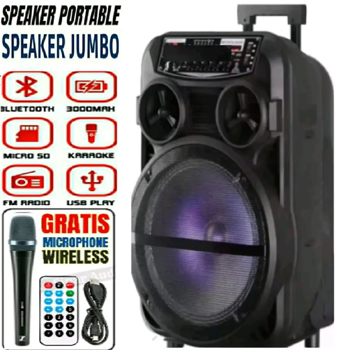 TERVIRAL SPEAKER BLUETOOTH KARAOKE FULL BASS UKURAN JUMBO GRATIS MIC SALON AKTIF BESAR