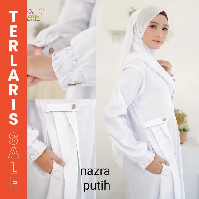 DRESS MUSLIM UMROH DAN HAJI BAHAN KATUN MADINAH DAN TOYOBO WARNA PUTIH BERSIH NYAMAN LEMBUT MANSET KANCING WUDHU FRIENDLY 2