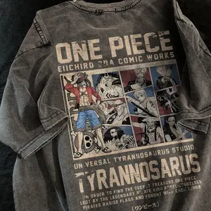 Kaos Pria Baju Oversize Premium Tebal | Cetaken Kartun ONE PIECE Luffy | Vintage Longgar Kaos Washed Pria Baju Kaos Distro Oblong Pria 100% COD Kain Lembut Nyaman Panjang Pendek Kerah T-Shirt