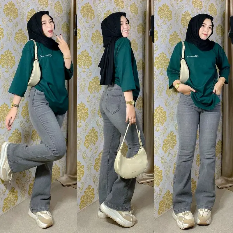 Celana Jeans Cutbray Highwaist Stretch Premium Panjang Long Basic Cutbray Wanita - Skinny, Hitam Cewek 1