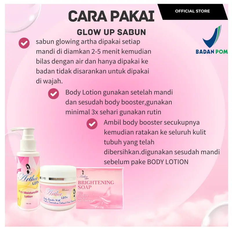 [ARTHA LDT] PAKET GLOW UP SABUN NEW PACKAGING [Pink Moistureday Lotion + body booster + sabun]  FREE POUCH 5