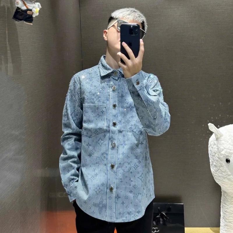 Áo sơ mi bò dày họa tiết lờ vê có túi bản đính đá siêu nét chất boy phố