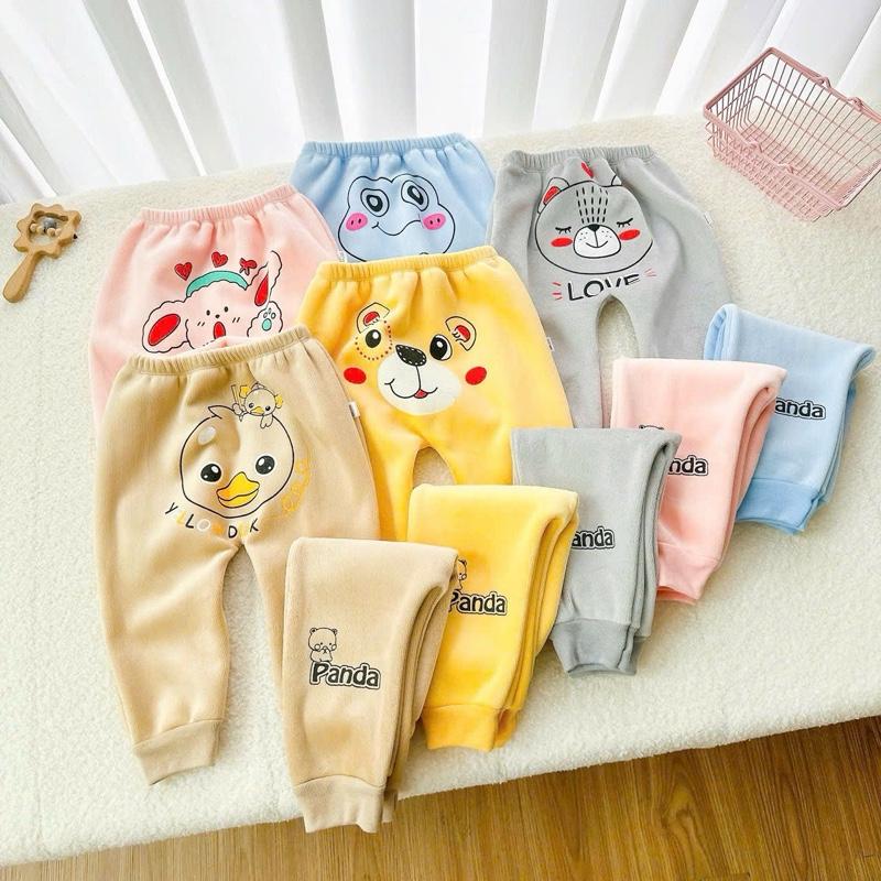 Quần Dài Chục Nỉ Nhung Lót Lông Dày Ấm Mềm Mịn Cho Bé Trai Và Bé Gái Từ 3Kg ~14 Kg Phom Quần Rộng Dài Không Cần Tăng Size