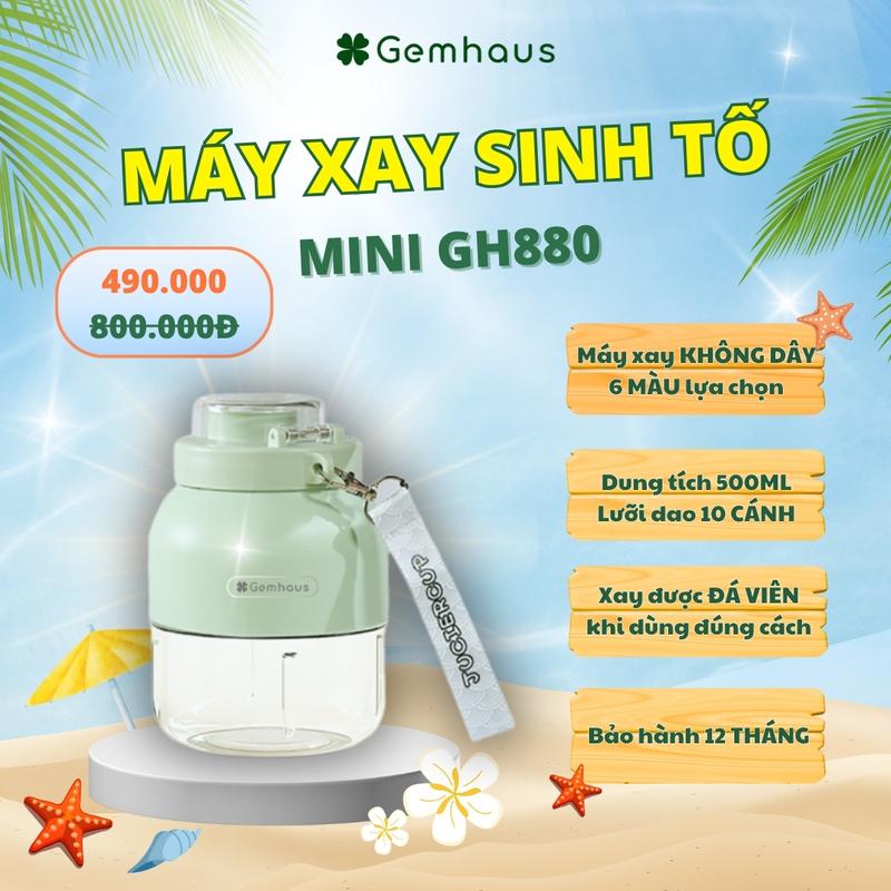 [GMV] Máy xay sinh tố dùng pin sạc mini Gemhaus GH880 dung tích xay 500ml, dung tích đựng nước 800ml, nhỏ gọn, tiện lợi, có kèm dây đeo cổ và nắp đậy, bảo hành 12 tháng, đầu xay lỗi chỉ đổi không sửa
