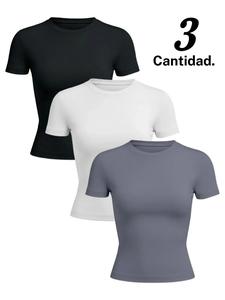 Camiseta deportiva casual de cuello redondo para mujer, manga corta, capa interior para correr al aire libre, gimnasio y yoga, alta elasticidad, absorción de sudor y secado rápido