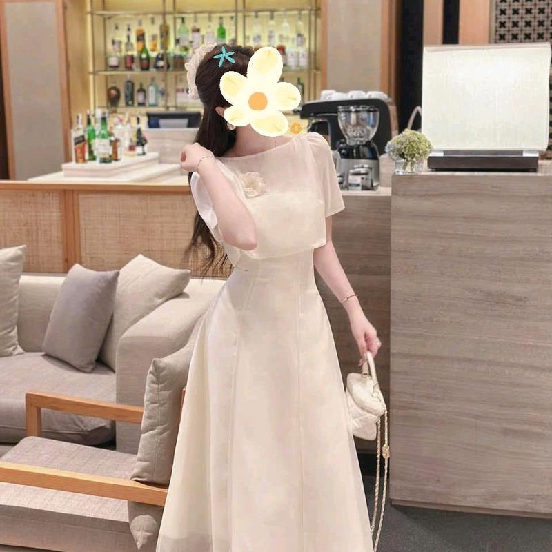 (free size eo dưới 74cm) Set đầm váy nữ 2 dây tơ nến trắng có mút ngực kèm khoác choàng tiểu thư xinh xắn