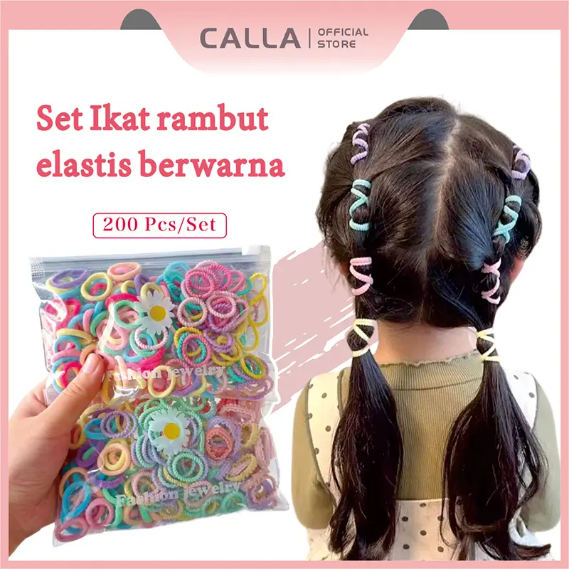 Calla Set Ikat Rambut Elastis Berwarna 200 Pcs Set Ikat Rambut Jempol Lucu untuk Anak-anak Fashion