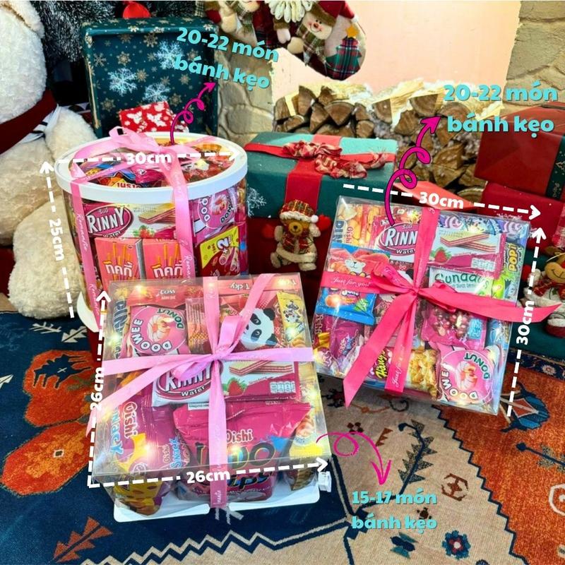 Hộp quà trong suốt đựng bánh kẹo làm sẵn màu hồng - set bánh kẹo màu hồng 3 size - quà tặng cho nữ - quà tặng đồng nghiệp - quà tặng sinh nhật lễ tết