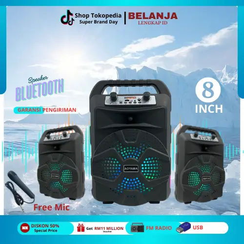 COD SPEAKER 8 INCH BLUETOOTH AOYAMA SPEAKER PORTABLE / SPEAKER FREE MIC