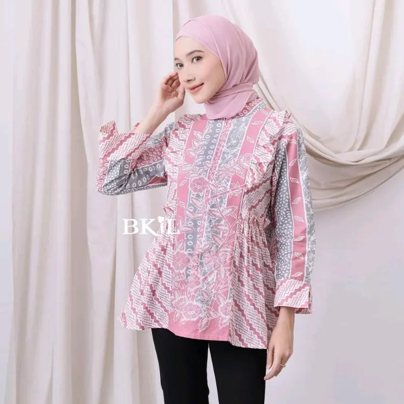 BLOUSE SINTYA BATIK WANITA | BATIK KERJA WANITA | BATIK WANITA MODERN Motif Cantik Elegant Extra Small 0