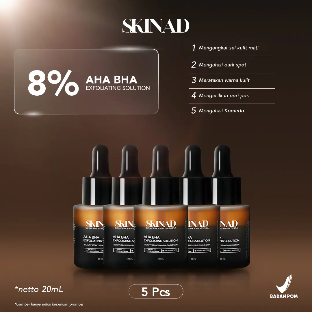 SKINAD AHA BHA PEELING SOLUTION (SERUM EXFOLIASI) Bundling 5 Pcs I Mengangkat sel kulit mati - Darkspot - Bruntusan - Mencerahkan - Mengontrol minyak - Mengecilkan pori-pori