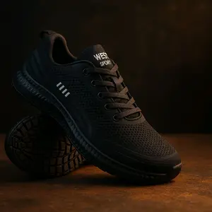 Sepatu sport pria sneakers kasual warna Black Casual Hitam Shoes