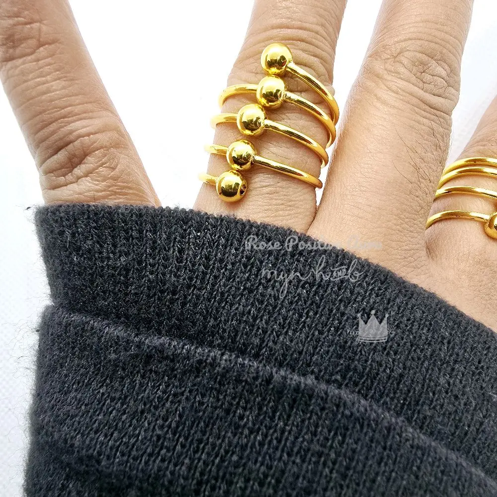 Ring Bangkok gold adjustable bead high polish. engraved inside