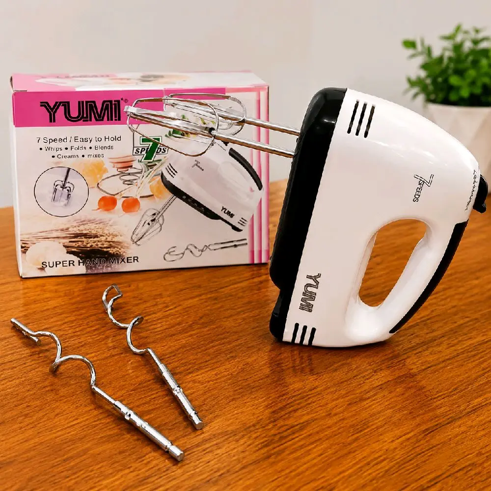 YUMI Super Hand Mixer 7 Kecepatan Mudah Digenggam dengan 2 Aksesori untuk Whisk & Blend