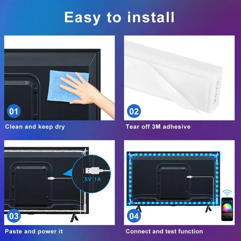 Dải đèn LED USB, thiết kế đơn giản, DV5V, đèn trang trí nhà cửa, màu RGB 5050, 3 phím, đèn Neon 4