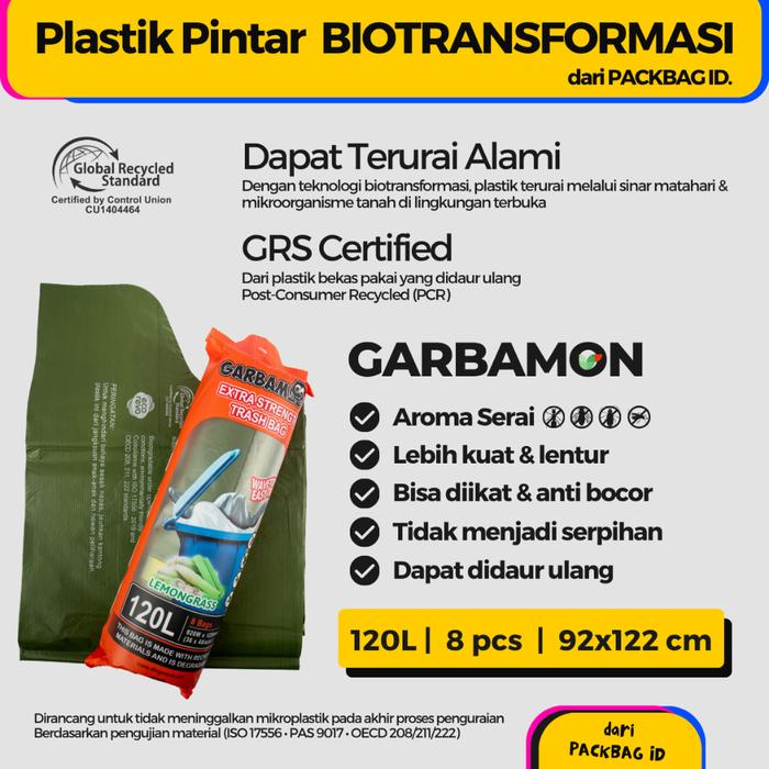Gambar PACKBAG Garbamon 120L Lemongrass Kantong Sampah Wangi Biodegradable Bahan Recycle Isi 8 pcs dari PACKBAGID Kota Tangerang Tokopedia