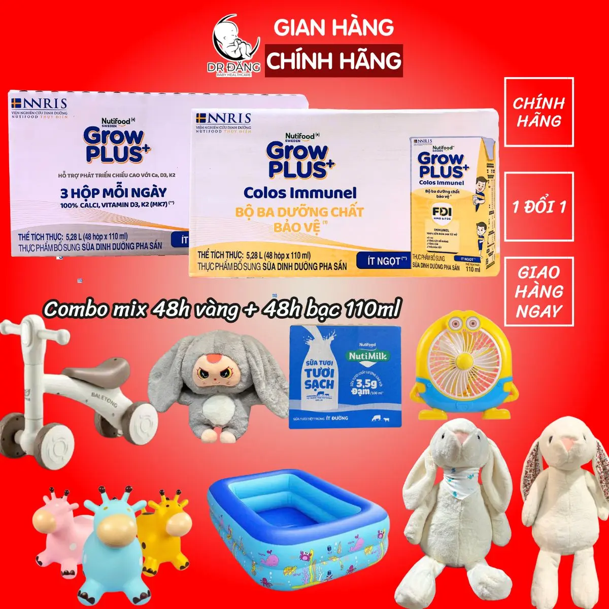 [ Độc Quyền KOC - Tặng quà] Combo Mix 48 hộp vàng + 48 hộp bạc  sữa Grow ( 96 hộp 110 ml) Growplus sữa nước công thức cho bé hộp 110ml - Tặng quà