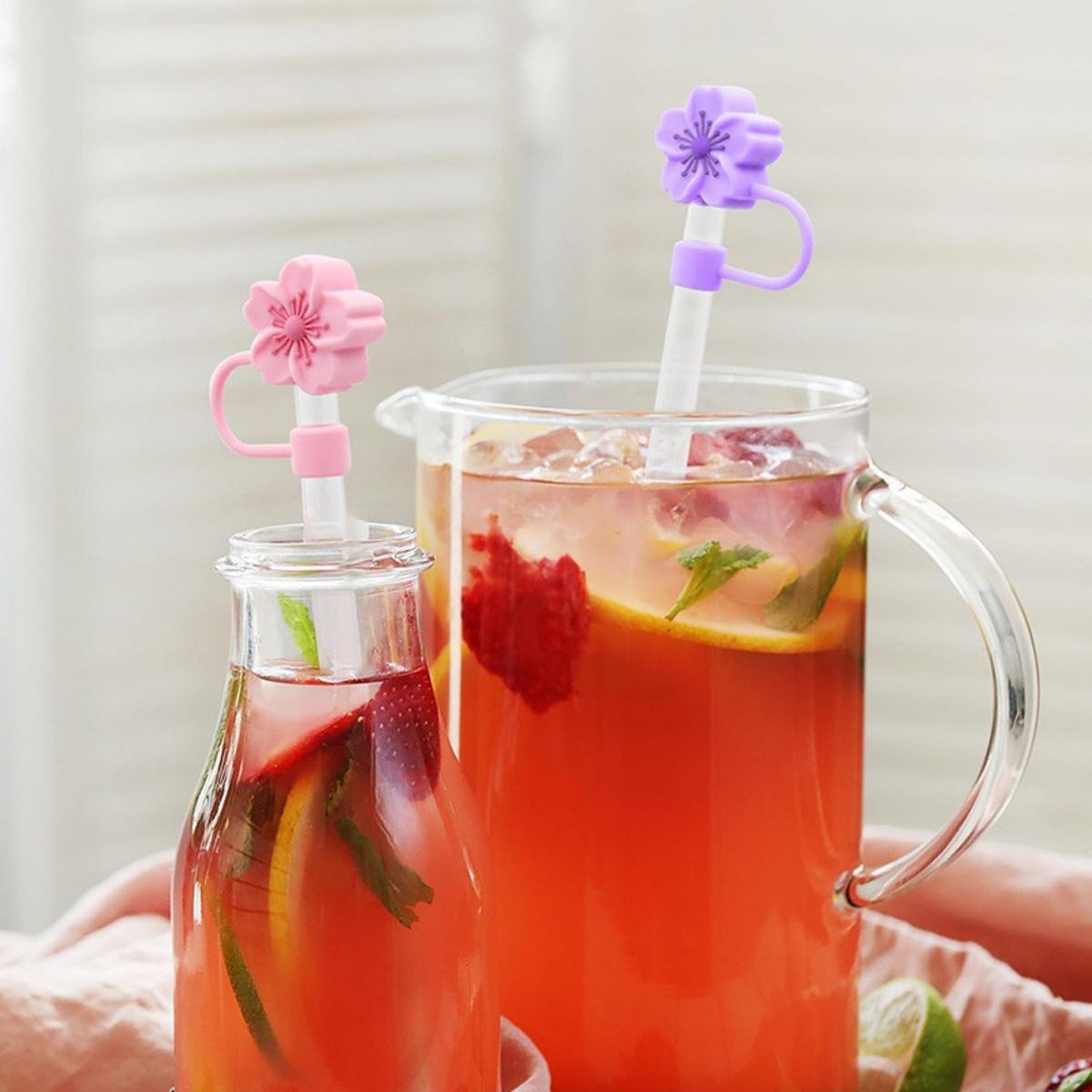 Penutup Tumbler Sedotan 10mm Silikon Reuseable Untuk Stanley Warna Putih Pink Ungu Hijau Hitam Bunga Sakura Anti Debu Cocok Segala Merek Gelas 40oz 20oz