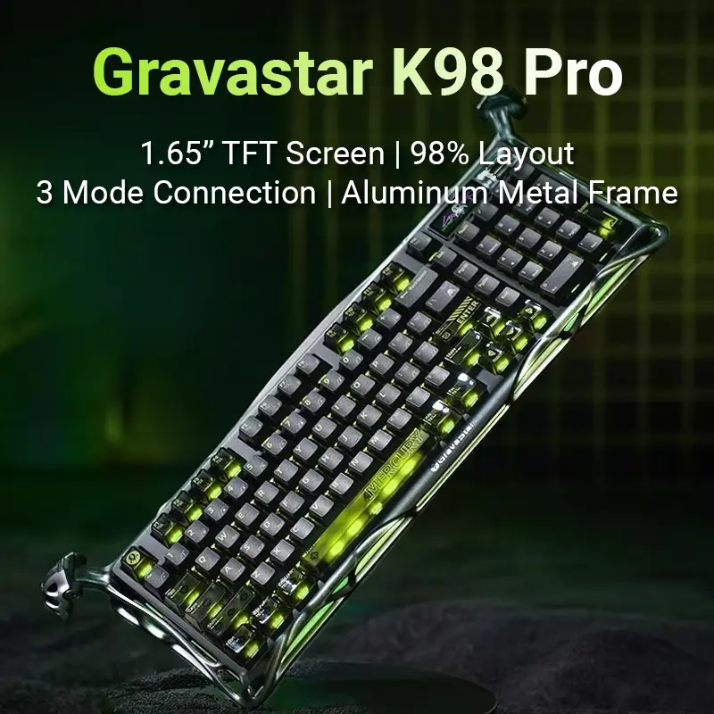 Bàn Phím Cơ GravaStar Mercury K98 Pro - Layout 98% dual 8K return rate - Màn Hình TFT 1.65 inch, 3 Chế Độ Kết Nối