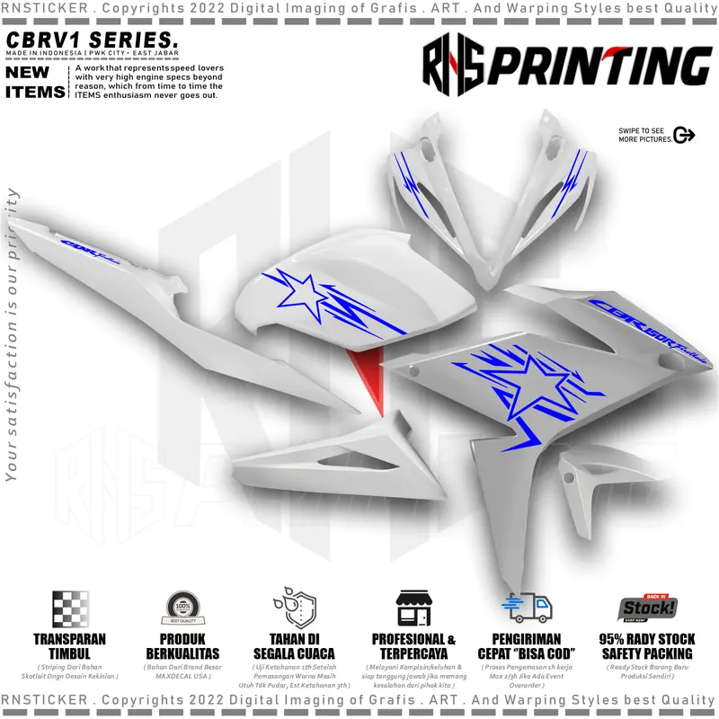 CBRV1 Cutting Stiker Striping Variasi All Cbr Facelift 2017-2019 Motif Bintang Star Transparan Style Kendaraan Motor 5