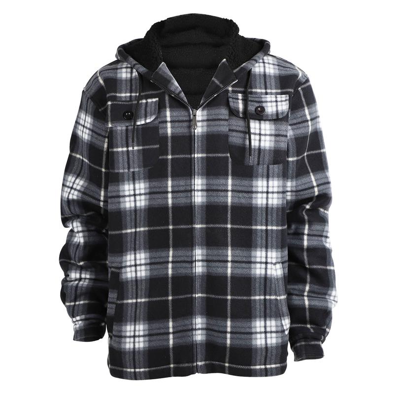 TikTok Shop Mens Flannel Hoodie Jacket Fleece Lined Flannel Shirt Plaid Zip Up Sherpa Hooded Sweatshirt Warm Winter Coat