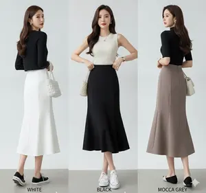 Mermaid Midi skirt Rok duyung Wanita Casual Scuba Waist