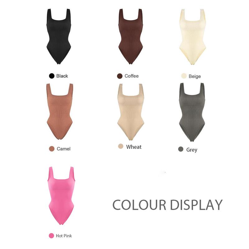 Mooslover Women's Bodysuits Sexy Ribbed Sleeveless Square Neck Sleeveless Tank Tops Bodysuit 6