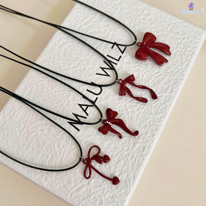 Phong Cách Ngọt Ngào Mát Vòng Cổ Phong Cách Cô Gái Rượu Vang Nơ Đỏ Vòng Cổ Niche Xương Đòn Dây Xích