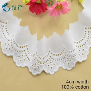4cm Width 100% Cotton Embroid Lace Sewing Ribbon Guipure Trim African Lace Fabric Warp Knitting DIY Garment Accessories #3169 - Milk White 1 yard is 92cm