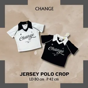 HMOOD CHANGE Polo Crop Jersey Cotton Y2K style , Kaos oversize Unisex cewe dan cowo , Oversize Y2K jersey Cotton Panjang Wanita