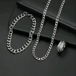 3pcs kalung dan gelang titanium pria model rantai anti karat
