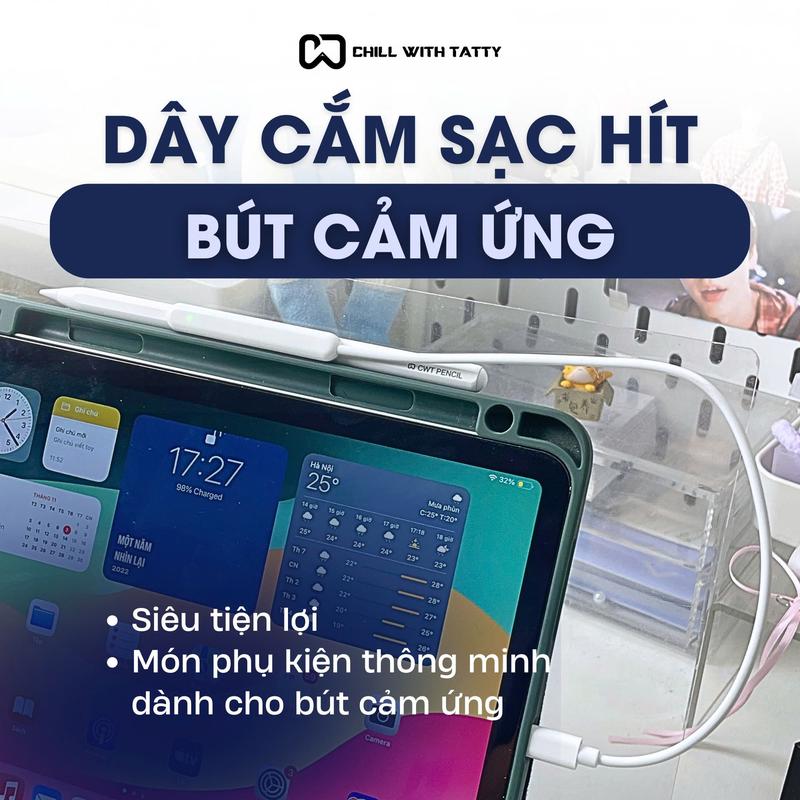 Dây sạc không dây cho bút cảm ứng CWT Pencil X 2025 /X Pro - Hỗ trợ cho các dòng ipad không có cạnh sạc nam châm / không tương thích sạc với bút CWT Pencil X