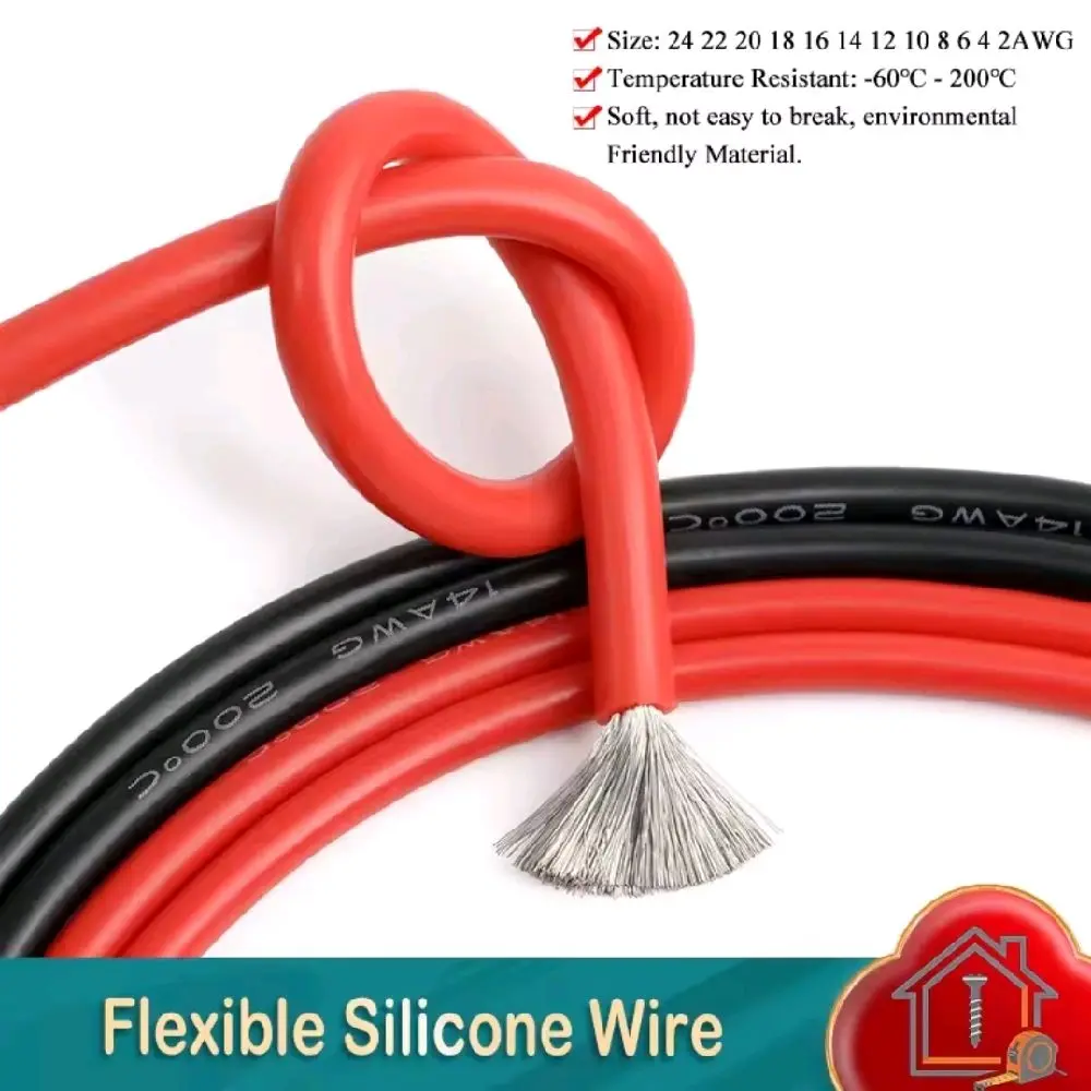Kabel Serabut Silikon Lentur High Quality 14 16 20 22 AWG Tahan Panas Mudah Solder Anti Korosi Wire Cable Soft Silicone Hitam Merah