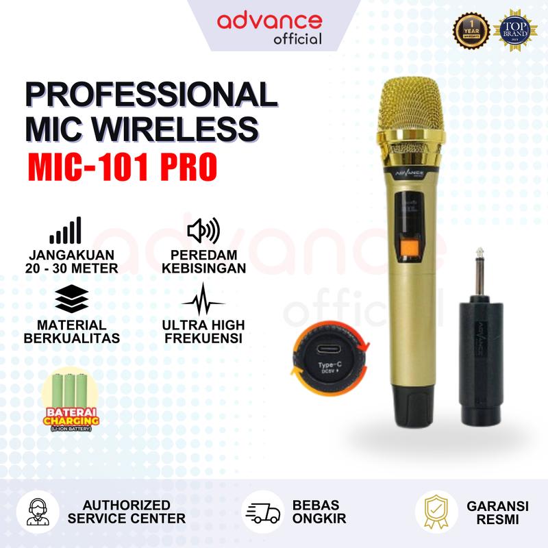 【COD】Advance Mic Wireless MIC-101 PRO Mikrofon Recharger UHF Warna Gold ...