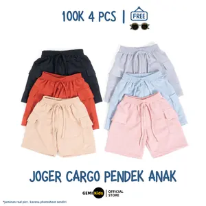 100K 4 Pcs | Celana Cargo Pendek Anak + Free Kacamata Bahan Baby Terry Unisex Laki-laki Perempuan Cowok Cewek