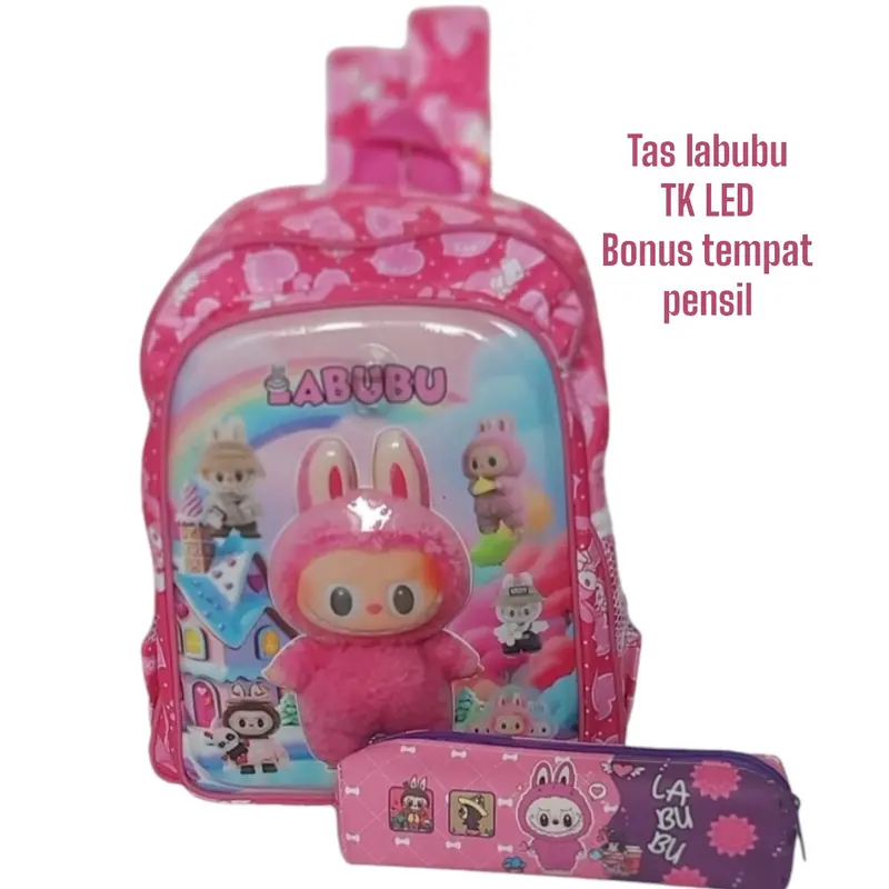 Tas Anak Karakter Labubu 3D LED, Gambar Timbul, Backpack Sekolah 3