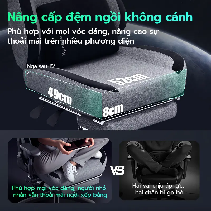 Ghế gaming Xpanse X3 – Ghế chơi game công thái học, đệm không cánh nâng cấp, vải Nano-Tech, tựa lưng 135° điều chỉnh | BigBuy360 - bigbuy360.vn