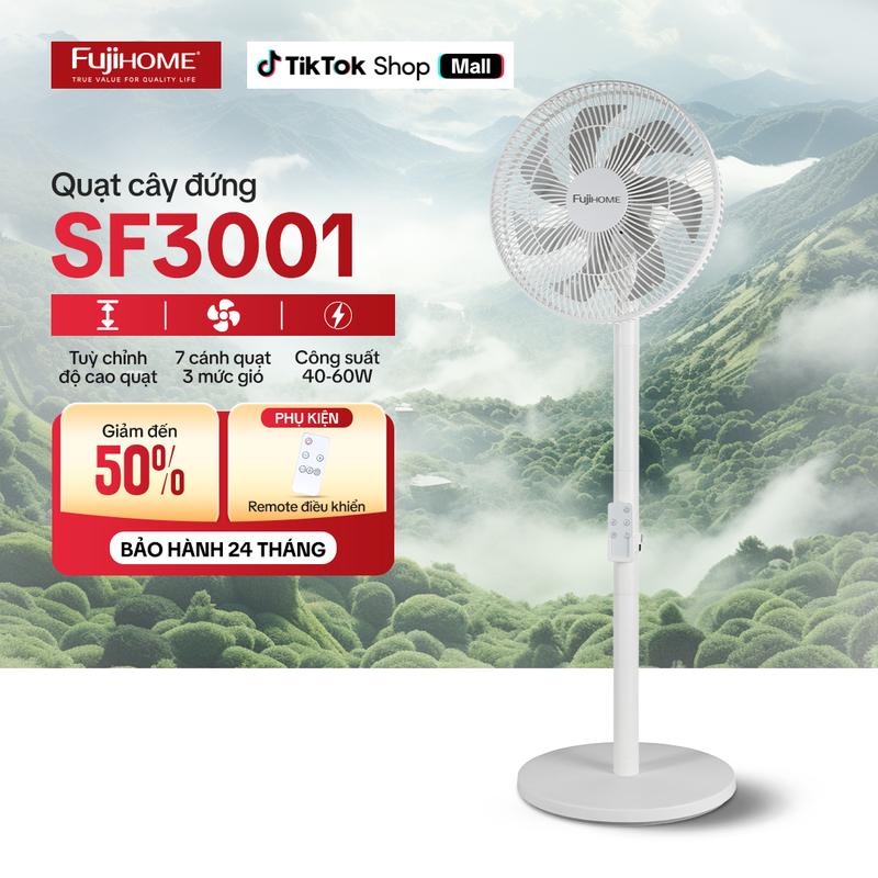 Quạt điện phong cách tối giản FUJIHOME SF3001, công suất 60w, điều khiển từ xa và cảm ứng
